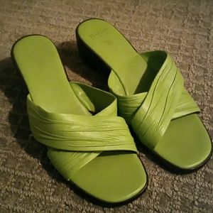 - MAKE*AN*OFFER - Chartreuse wedge sandals