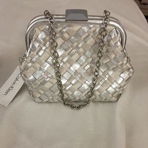 Calvin Klein Woven Silver Shimmer Leather Handbag