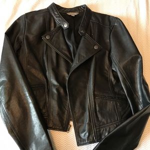 Rubbish brand cropped leather jacket