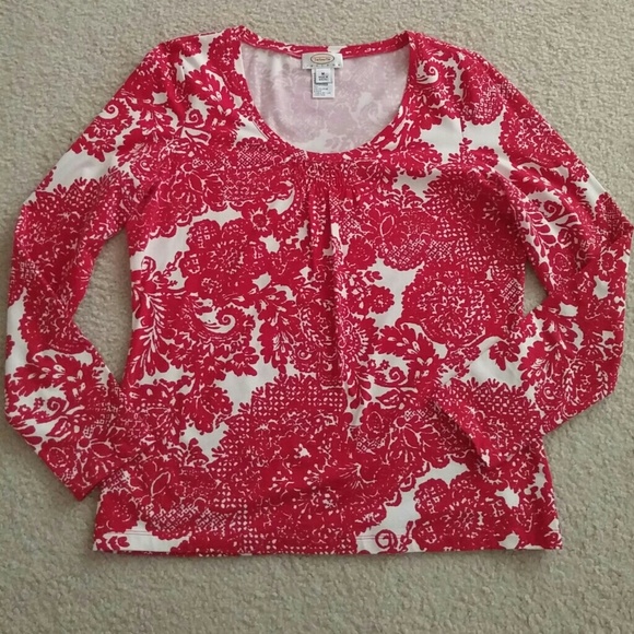 Talbots Petites Medium Red and White Patterned Top