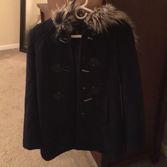 Navy Blue peacoat with fur