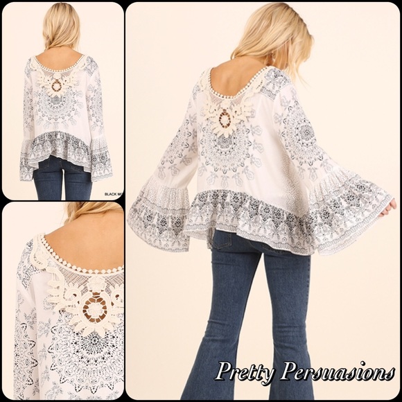 SOLD OUT Bell Sleeve Boho Flowy Printed Top - Picture 2 of 4