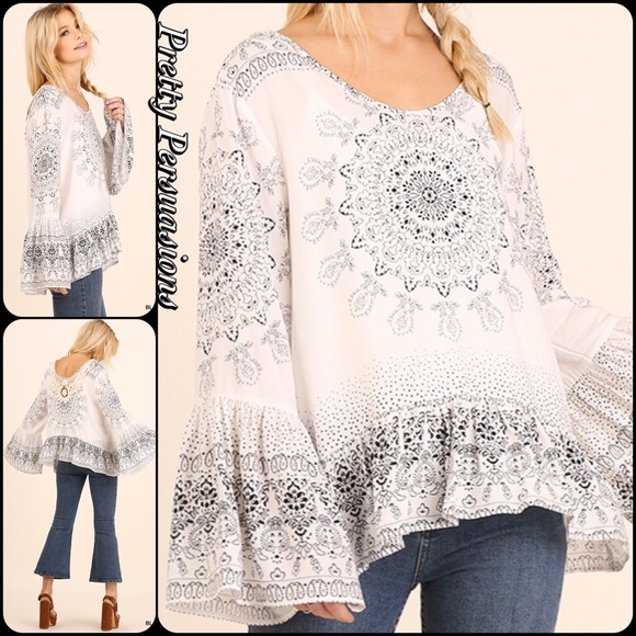 SOLD OUT Bell Sleeve Boho Flowy Printed Top - Picture 4 of 4