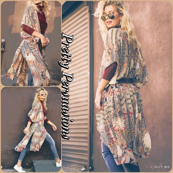 ❤️ SEE NEW LISTING ❤️ Vintage Print Long Layering Kimono Cardigan - Picture 2 of 7