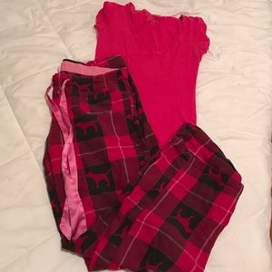 Size medium vs pink pj bottoms and xs AE pink top