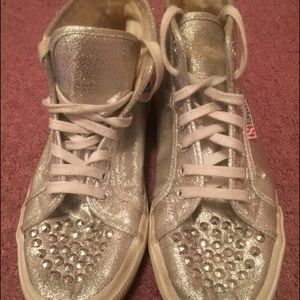 Superga studded silver high tops