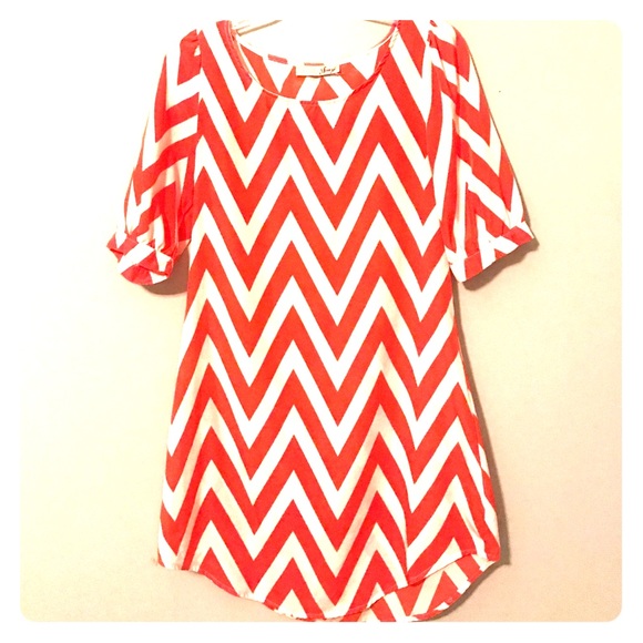 orange and white chevron dress