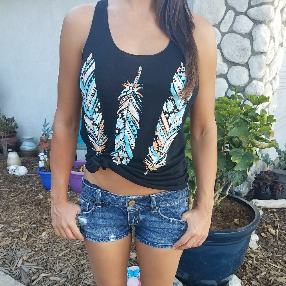 Bohemian razer back feather tank with rhinestones