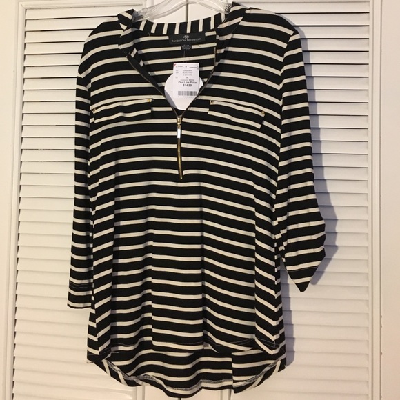 Madison Michelle Tops - Striped tunic XL black & white