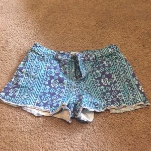 High wasted aztec print jean shorts