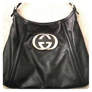 Gucci hobo style black leather shoulder bag