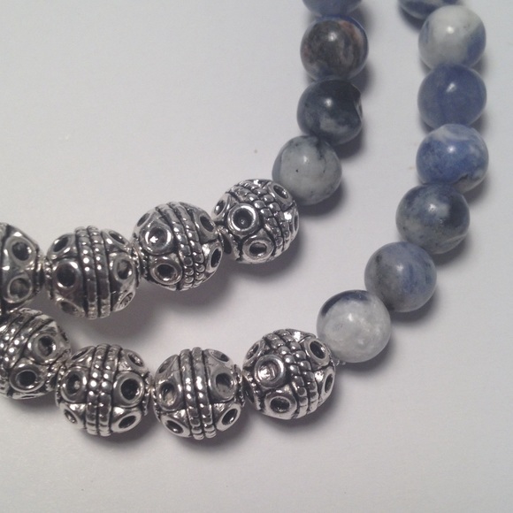 Natural Stone Bracelet With Silver Plated Beads - Picture 2 of 4