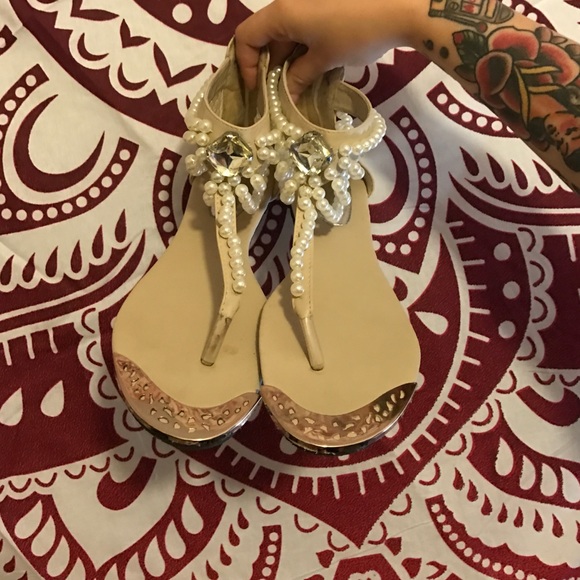 Super fun sandals with pearls and gem stone!