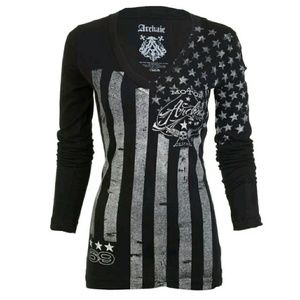 NWOT Affliction Flag Long Sleeve T Shirt