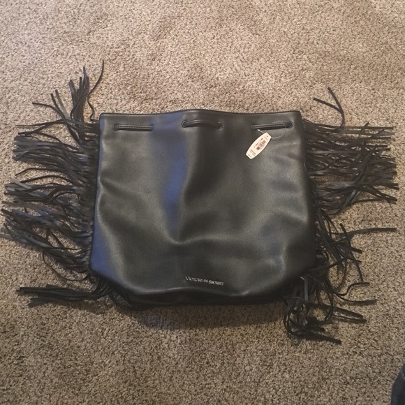 Brand new Black faux Leather drawstring bag