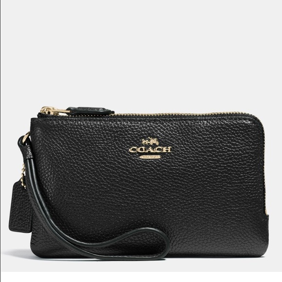 🎁COACH DOUBLE CORNER ZIP WRISTLET, PEBBLE LEATHER - Picture 1 of 5