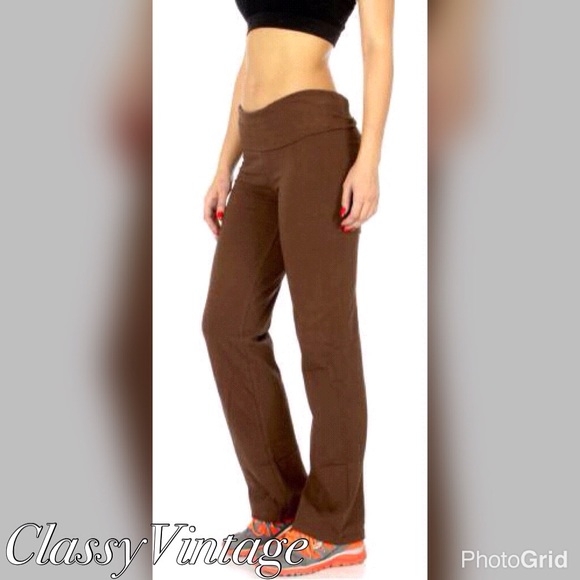 Cotton blend fold over waist Yoga pants - Picture 1 of 3