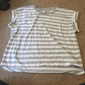 White and grey striped cut t