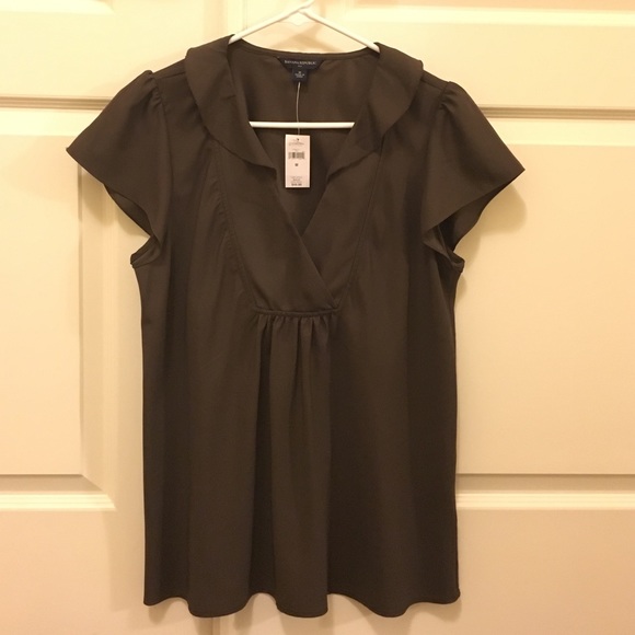 Brown dressy tulip-sleeve blouse