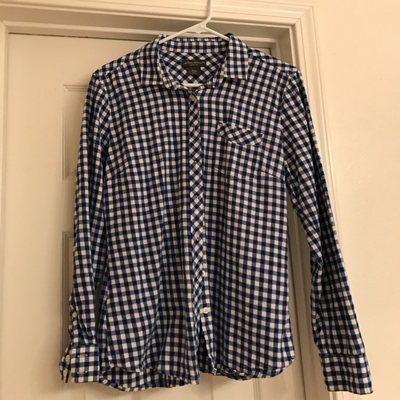 💙 Blue & White Eddie Bauer flannel gingham shirt