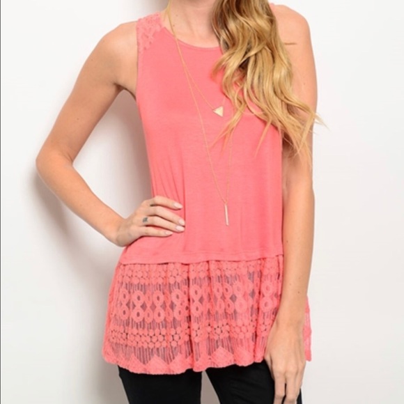 Vivayou coral and lace tank tunic