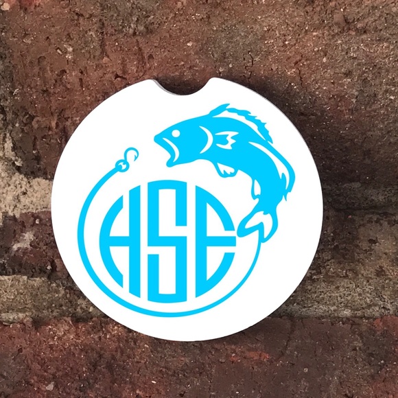 Fish hook monogram car coasters - Picture 1 of 2