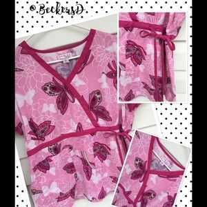 Koi Scrub Top Sz XL Katherine Pink Butterfly Print