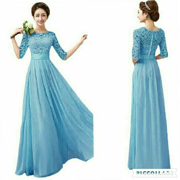 FLORAL LACE CHIFFON BRIDESMAID DRESS - Picture 1 of 4