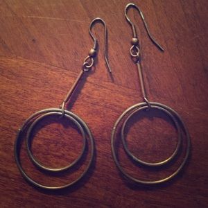 Copper Bronze Colored Double Hoop Dangle Earrings