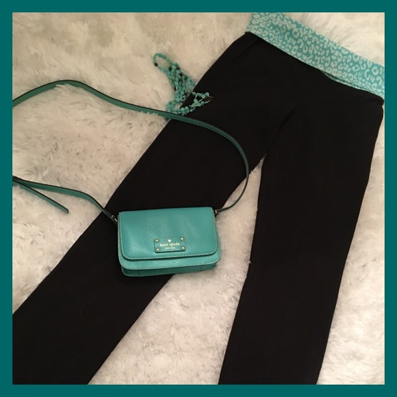 PINK Victoria's Secret Pants - VS PINK Black Yoga Pants--Animal Print Fold Over