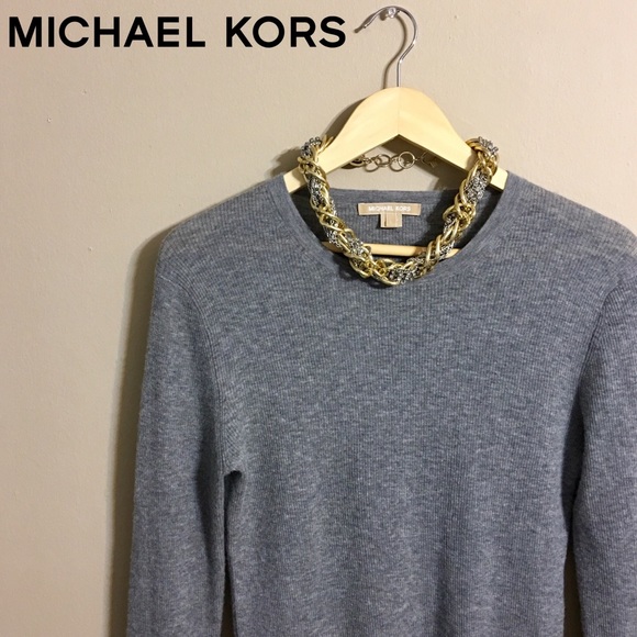 Michael Kors Tops - Michael Kors Grey Rib Cashmere Long Sleeve Sweater