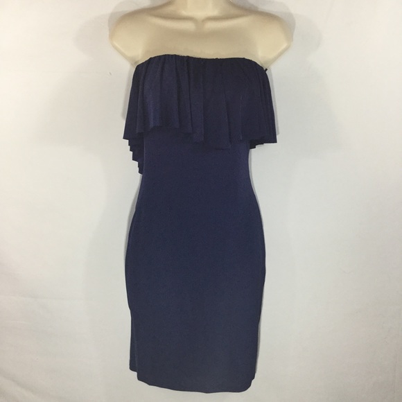 🆕NAVY STRAPLESS RUFFLED CASUAL DRESS SIZE S - Picture 2 of 4