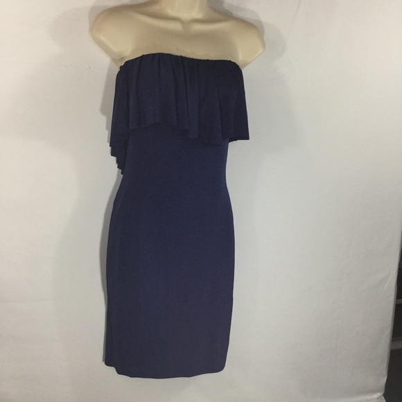 🆕NAVY STRAPLESS RUFFLED CASUAL DRESS SIZE S - Picture 3 of 4
