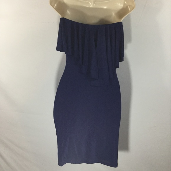 🆕NAVY STRAPLESS RUFFLED CASUAL DRESS SIZE S - Picture 4 of 4