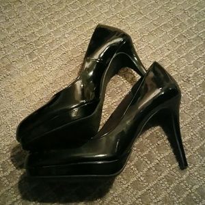 Black patent leather heels