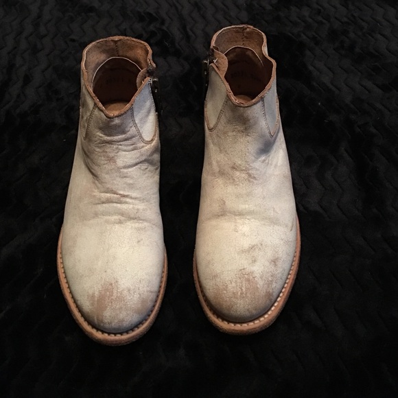 white distressed booties