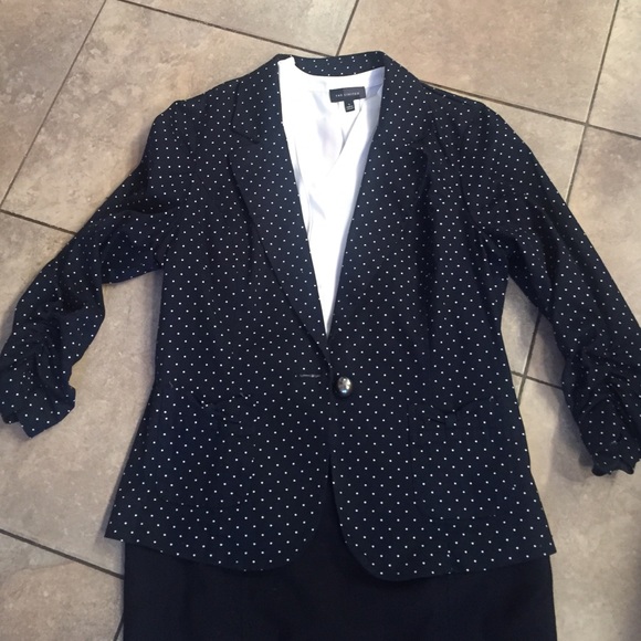 Navy and white polka dot blazer