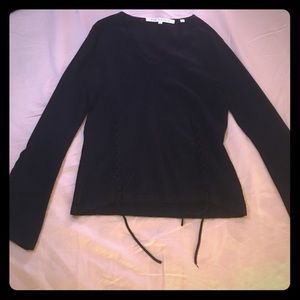Black long sleeves bell sleeve top lace up