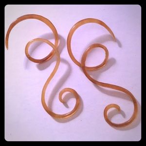 Amber Colored Horn Hand Carved Earrings 12g
