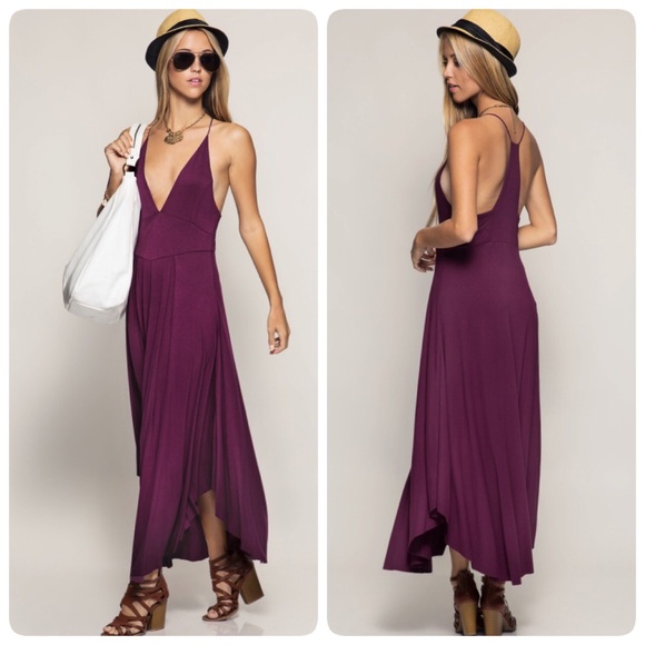 The NEW Boutique Dresses & Skirts - Last One (Medium)! Deep V-Neck Plum Maxi Dress