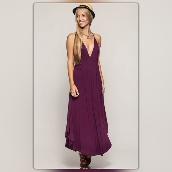 Last One (Medium)! Deep V-Neck Plum Maxi Dress - Picture 2 of 3