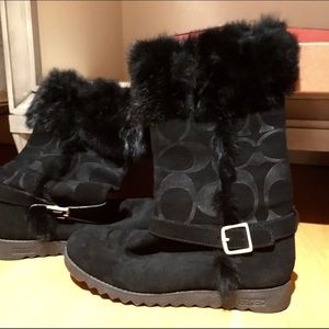 Coach suede and fuzzy black boots