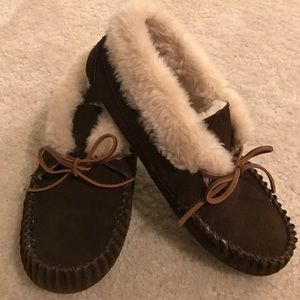 Minnetonka Brown Fur Moccasins
