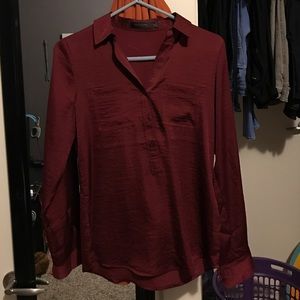 maroon silky 1/2 button down