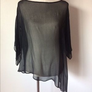 Citron Santa Monica Black Sheer Silk Blouse