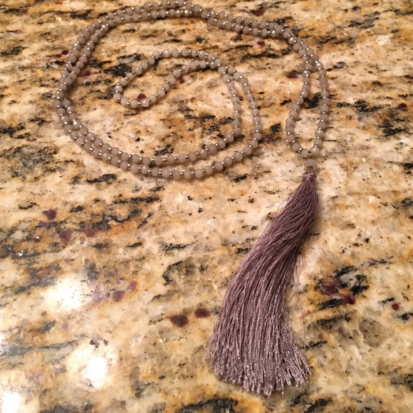 Silver and grey tassel necklace