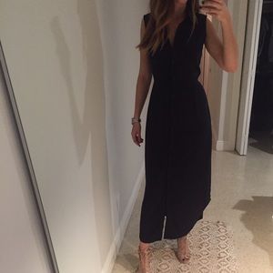 Navy silk button down collared dress