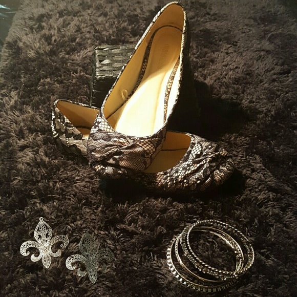 Nude and Black Lace Flats