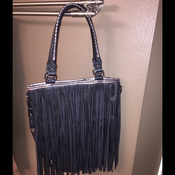 steve madden black fringe purse