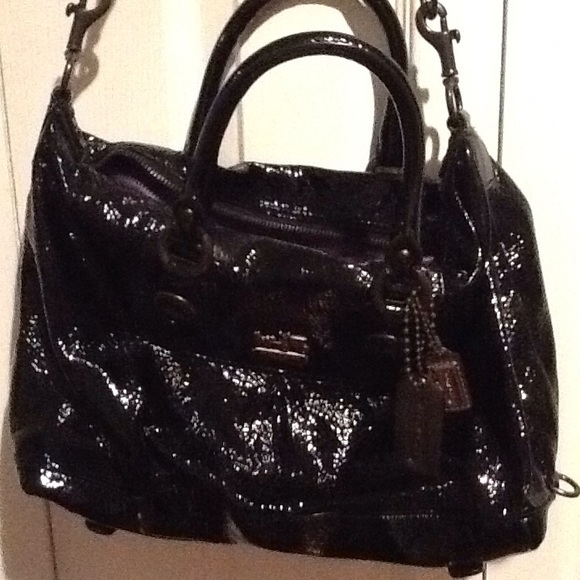 Coach shiny leather handbag clearance